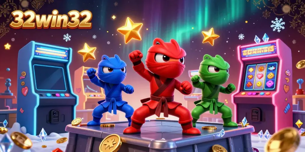 Engage in thrilling gameplay at 32win32 with vibrant 3D chameleons amidst dazzling casino gaming elements.